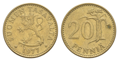 Финляндия 20 пенни 1977 KM 47 алюминиевая бронза 4648-423