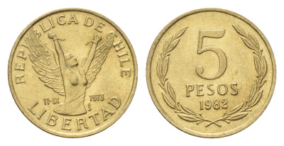 Чили 5 песо 1982 KM 217 никель латунь UNC 4674-1018