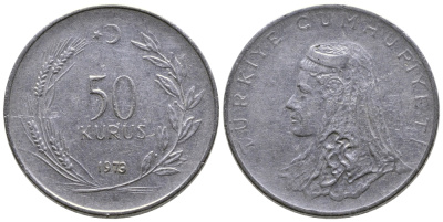 Турция 50 курушей 1973 Анатолийская невеста KM 899 нержавеющая сталь 84-1332