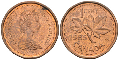 Канада 1 цент 1986 Елизавета II (1952-2022), кленовый лист KM 132 бронза 4609-224