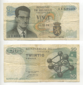 Бельгия 20 франков 1964 Бодуэн I, атомиум, Kestens Pick 138 (3) бумага 6280-14-4-1
