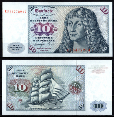 ФРГ 10 марок 1977 Альбрехт Дюрер. Kорабль "Горх Фок" Pick 31 b бумага aUNC 7204-7-1-2