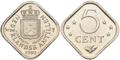 Нидерландские Антилы 5 центов 1980 Юлиана (1948-1980) KM 13 медно-никель 4141-1251