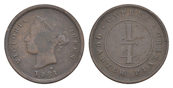 Кипр 1/4 пиастра 1881 H, Виктория (1837-1901) KM 1.1 бронза 4127-944