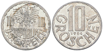 Австрия 10 грошей 1994 KM 2878 алюминий 4594-255