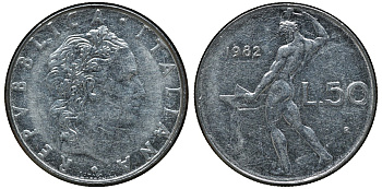 ИТАЛИЯ 50 ЛИР 1982 KM 95.1 сталь aUNC 72-811