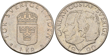 Швеция 1 крона 1990 D, Карл XVI Густав (1973- ) KM 852a медно-никель 4150-413