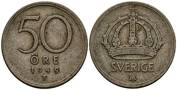Швеция 50 эре 1949 Густав V (1907-1950) KM 817 серебро 4177-931