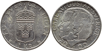 Швеция 1 крона 2000 Карл XVI Густав (1973- ) KM 852а медно-никель 4364-3116