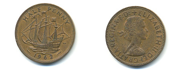 Великобритания 1/2 пенни 1962 Елизавета II (1952-2022) KM 896, Spink 4158 бронза 59-1136