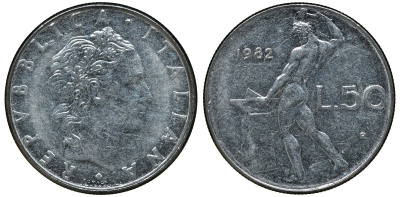 ИТАЛИЯ 50 ЛИР 1982 KM 95.1 сталь aUNC 72-811