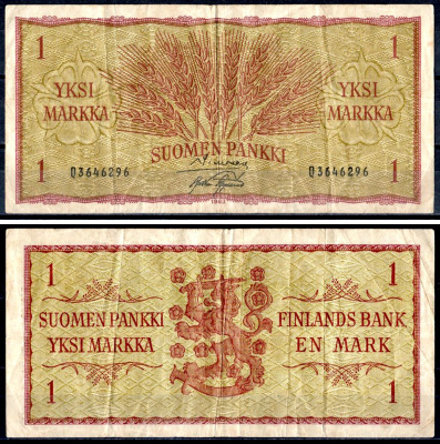 Финляндия 1 марка 1963 Pick 98 a (12) бумага 7147-18-3-2