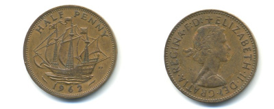 Великобритания 1/2 пенни 1962 Елизавета II (1952-2022) KM 896, Spink 4158 бронза 59-1136