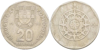 ПОРТУГАЛИЯ 20 ЭСКУДО 1986 INCM KM 634.1 медно-никель 217-1026