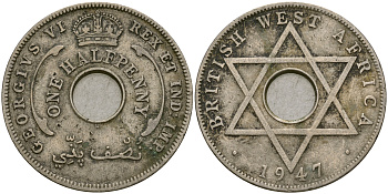 Британская Западная Африка 1/2 пенни 1947 H, Георг VI KM 18 медно-никель 25-1044