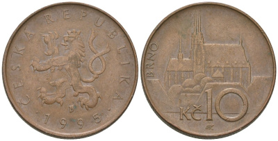 Чехия 10 крон 1995 b’, кафедральный собор в Брно KM 4 сталь плакированная медью 4592-827