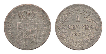 Бавария 1 крейцер 1852 Максимилиан II (1848-1864) KM 799 серебро 4649-444