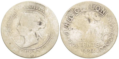 ЦЕЙЛОН 10 ЦЕНТОВ 1894 КОРОЛЕВА ВИКТОРИЯ KM 94 серебро 218-823