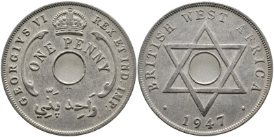 Британская Западная Африка 1 пенни 1947 Георг VI (1937-1952) KM 19 медно-никель 1523-523