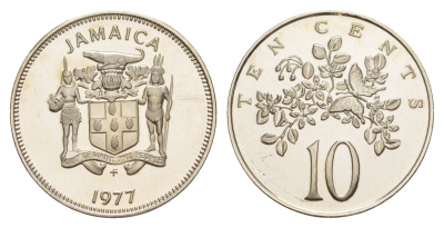 Ямайка 10 центов 1977 FM, тираж 10.000 экземпляров KM 54 медно-никель PROOF 1528-1445