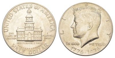 США 1/2 доллара (50 центов) 1976 200 лет независимости, Джон Кеннеди KM 205 медь плакированная медно-никелем aUNC 4545-112