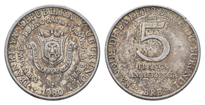 Бурунди 5 франков 1980 KM 20 алюминий 210-1041