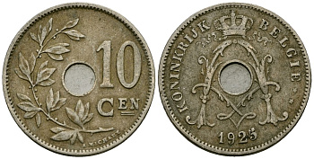 Бельгия 10 сантимов 1925 KM 53 медно-никель 4177-1056