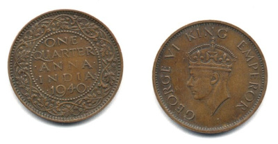 ИНДИЯ 1/4 АННЫ 1940 25-247