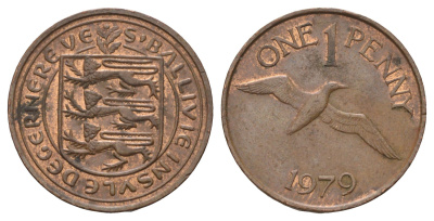 Гернси 1 пенни 1979 Елизавета II (1952-2022), северная олуша в полете KM 27 бронза 4682-468