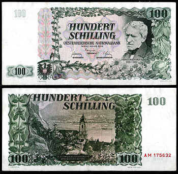 Австрия 100 шиллингов 1954 Франц Грильпарцер Pick 133 a бумага 451-1084-2