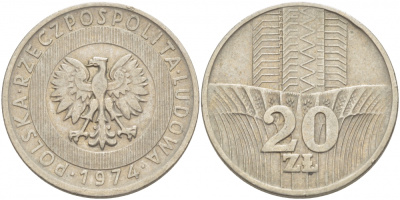 Польша 20 злотых 1974 монетный двор Кремница KM 67, Parchimowicz 245b медно-никель 4403-514