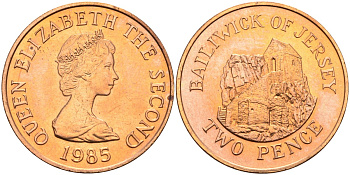 Джерси 2 пенса 1985 Сент-Хелиер, Елизавета II (1952-) KM 55 бронза UNC 4583-135