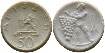 Мейсен 50 пфеннигов ND герб, нотгельд, белая, фарфор 00-00