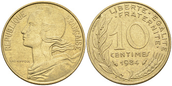 Франция 10 сантимов 1984 тип Марианна KM 929 медь алюминий никель 4594-1217