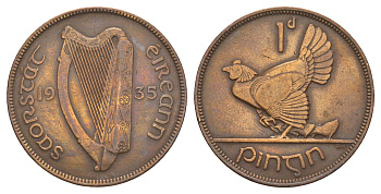 Ирландия 1 пенни 1935 курица с цыплятами KM 3 бронза 88-243