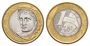 Бразилия 1 реал 2004 KM 652a биметалл UNC 4642-1255