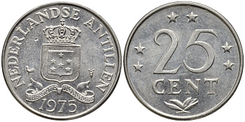 Нидерландские Антилы 25 центов 1975 Юлиана (1948-1980) KM 11 никель 4164-453