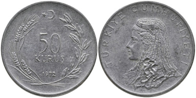 Турция 50 курушей 1972 Анатолийская невеста KM 899 нержавеющая сталь 4541-752