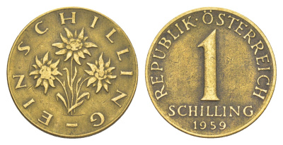 Австрия 1 шиллинг 1959 KM 2886 алюминиевая бронза 4525-726
