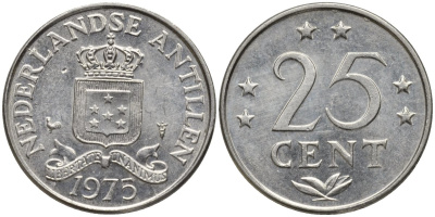 Нидерландские Антилы 25 центов 1975 Юлиана (1948-1980) KM 11 никель 4164-453