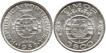 Португальский Тимор 3 эскудо 1958 год тип KM 14 серебро aUNC 80-738