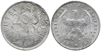 ГЕРМАНИЯ 200 МАРОК 1923 А KM 35, J. 304 алюминий 24-823