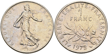 Франция 1 франк 1972 сеятель KM 925.1 никель    4177-253