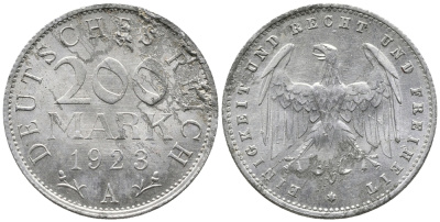 ГЕРМАНИЯ 200 МАРОК 1923 А KM 35, J. 304 алюминий 24-823