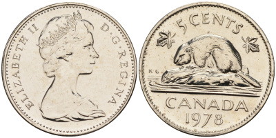 Канада 5 центов 1978 Елизавета II, бобер KM 60.1 никель  BUNC  4148-1232