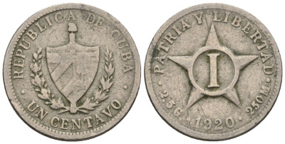 Куба 1 сентаво 1920 KM 9.1, JMA 3, Y 3 медно-никель 4115-213
