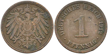 ГЕРМАНИЯ 1 ПФЕННИНГ 1912 А KM 10, J. 10 медь 201-942