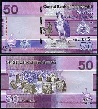 Гамбия 50 даласи 2019 птица, кольца камней-мегалитов в Сенегамбии Pick NEW  бумага  UNC (пресс) 448-73-2