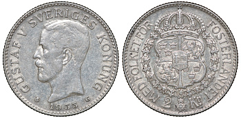 Швеция 2 кроны 1935 G, Густав v KM 787 серебро 4178-1326