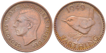Великобритания 1 фартинг 1949 Георг VI (1936-1952) KM 867, Spink?4119 бронза 4614-766